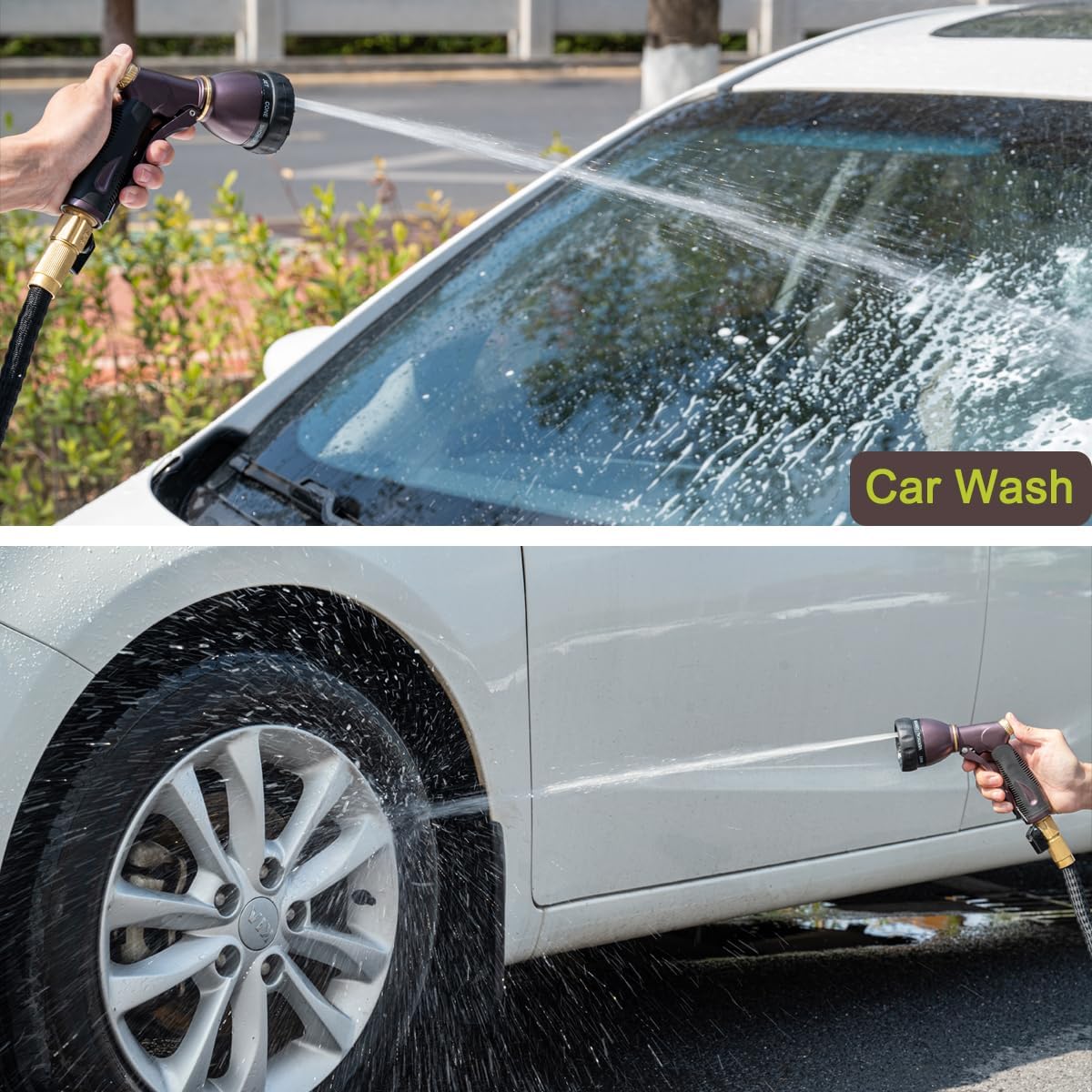 FANHAO Heavy Duty Garden Hose Nozzle, 100% Metal Water Nozzle with 8 Adjustable Spray Patterns, High Pressure Hose Sprayer with Non-Slip Grip for Watering Plants & Lawns, Washing Cars & Pets -Silver
