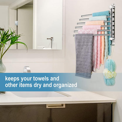 5-Arm Swivel Towel Rack - 180° Rotating Wall Mounted, 304 Stainless Steel Rustproof, Heavy Duty Bathroom Accessories, Space Saving Towel Organizer for Bathroom Kitchen Laundry - Pearl White