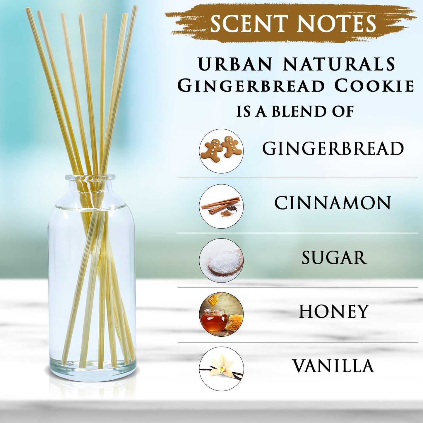 Urban Naturals Smoked Vanilla Reed Diffuser Set with Vanilla Bean, Sandalwood & Leather | Made in the USA - Colors A