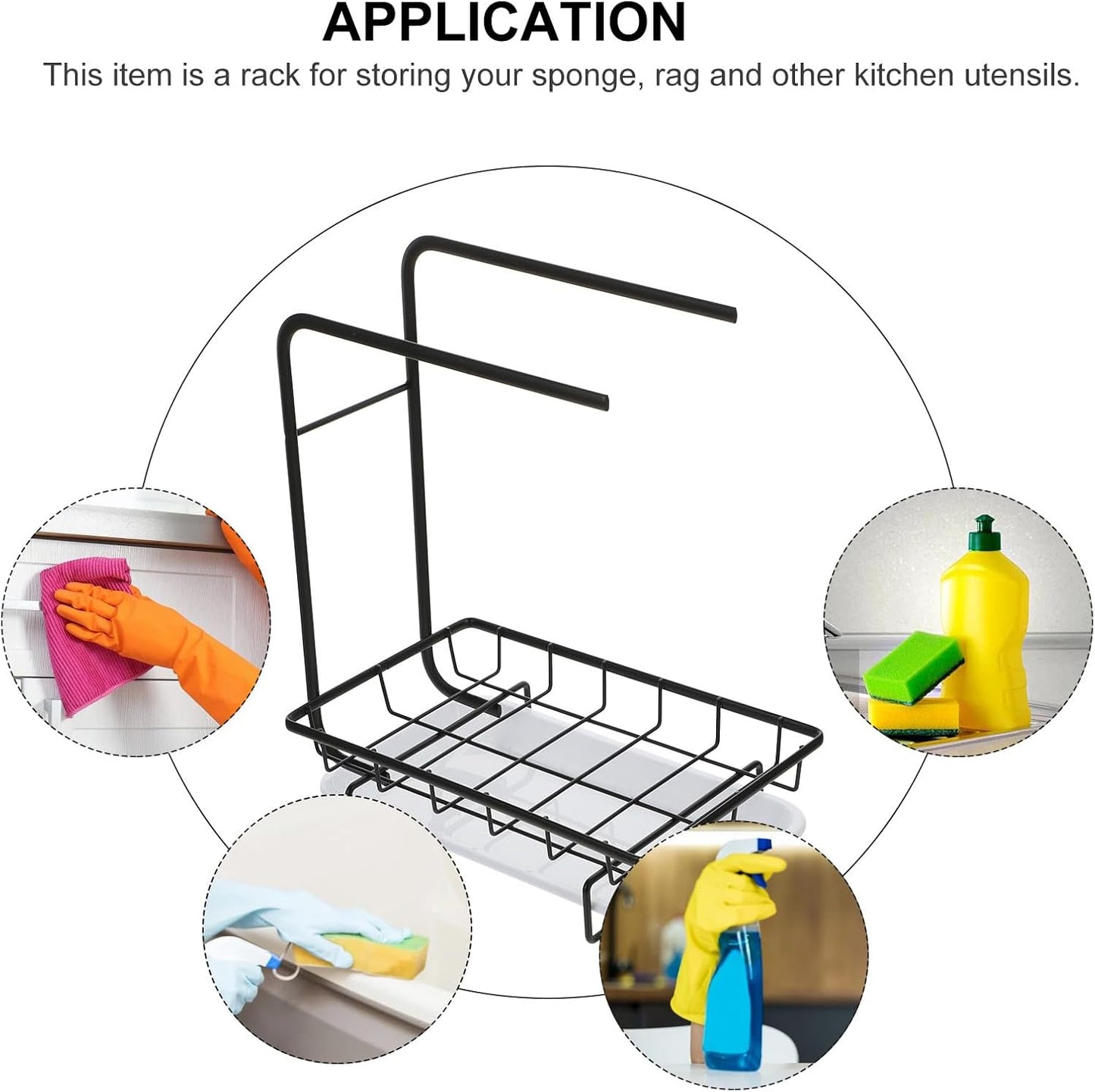 PRETYZOOM Kitchen Sponge Holder and Dishcloth Rack Black Dual-Purpose Wall-Mounted and Countertop Sponge Organizer with Drainage for Kitchen Cleaning Storage