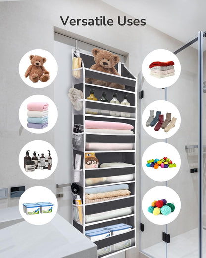 ULG Over The Door Organizer with 6 Large Pockets 12 Side Pockets, 50lbs Weight Capacity Door Hanging Organizer for Bedroom, Bathroom, Pantry, Nursery Storage, Beige