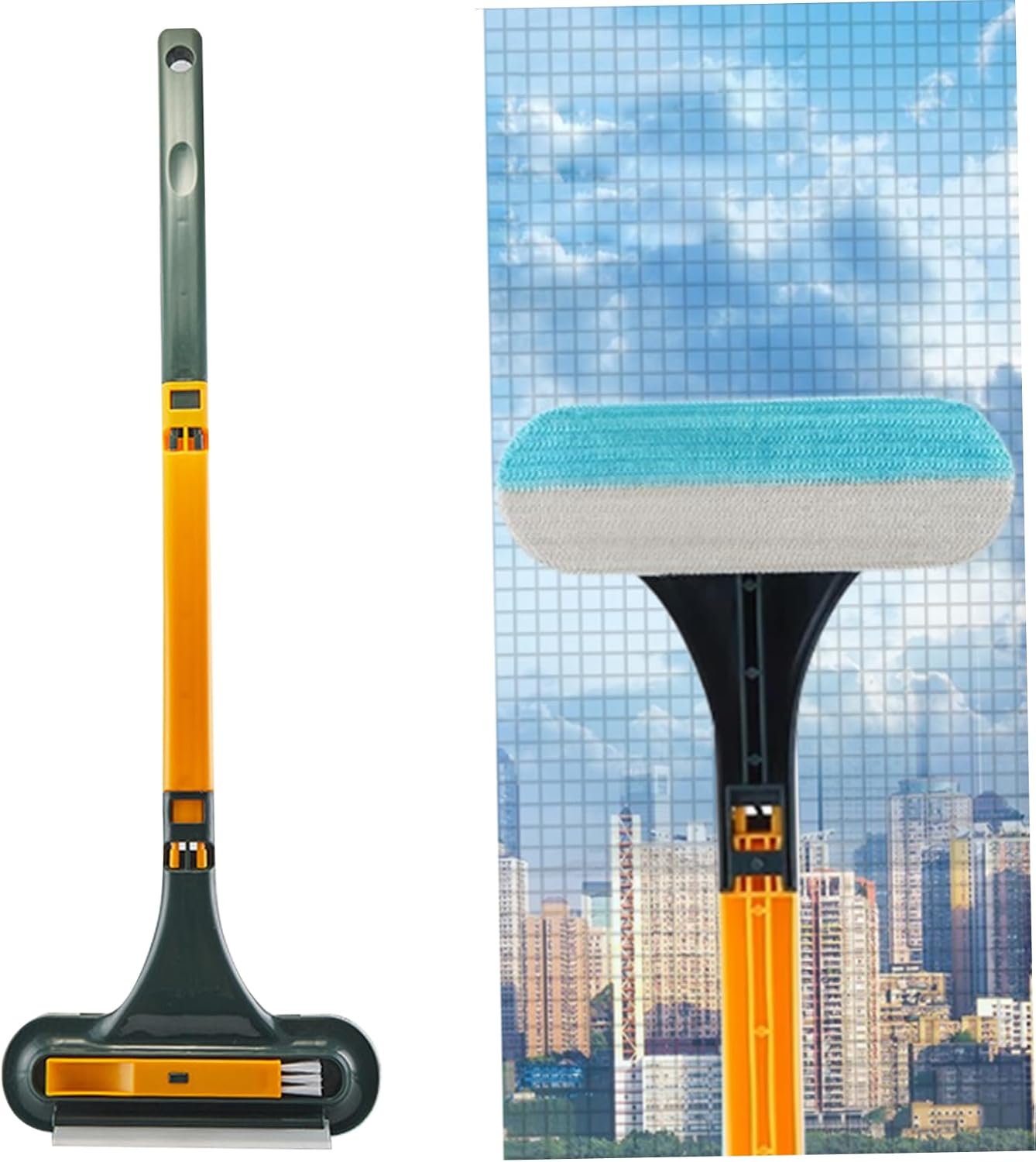 Outdoor Window Cleaner, Window Screen Cleaning Brush 4PCS/Set 3 in 1 Double-Sided Screen Cleaner Dry＆Wet Long Handle Washable Tool, Tool