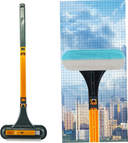 Outdoor Window Cleaner, Window Screen Cleaning Brush 4PCS/Set 3 in 1 Double-Sided Screen Cleaner Dry＆Wet Long Handle Washable Tool, Tool