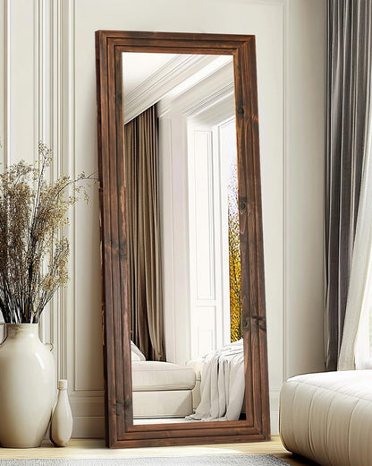 Full Length Mirror 65"x22" with Stand Solid Wood Frame Floor Large Mirror for Living Room, Bedroom Hanging Standing or Leaning Wall-Mounted, New Black