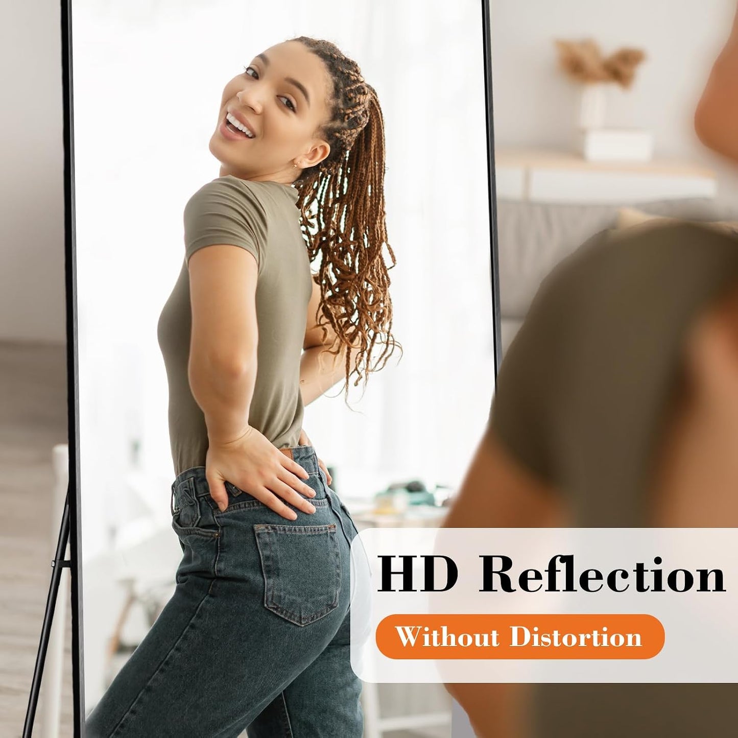 Arched Mirror Full Length, Upgraded 16"x59" Body Wall Mirrors with Shatter-Proof Glass, Floor Standing, Hanging or Leaning, Tall Arch Mirror with Stand Aluminum Alloy Frame for Bedroom, Black
