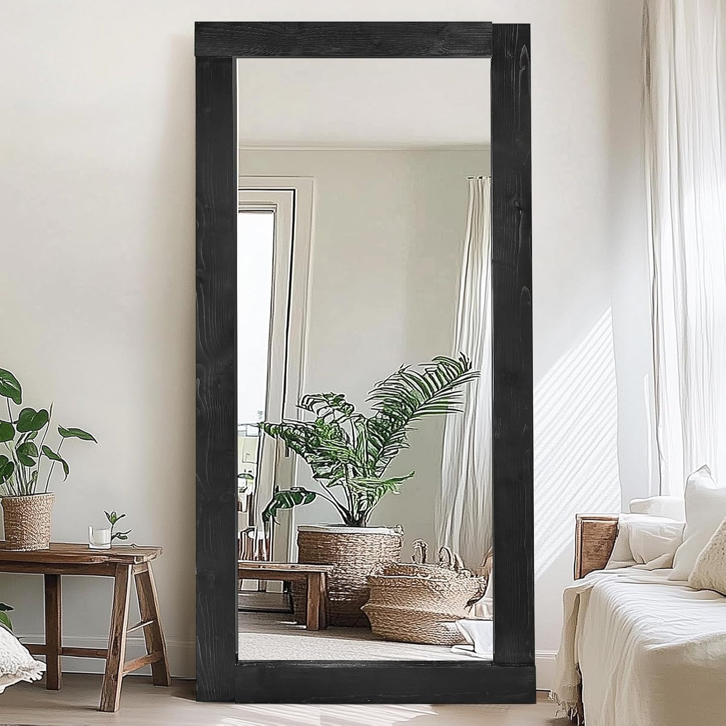 Solid Wood Full Length Mirror - 65"x22" Arched Floor Mirror, Free Standing & Wall Mounted - Elegant Design for Bedroom, Dressing Room, Hallway, Brown