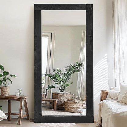 Solid Wood Full Length Mirror - 65"x22" Arched Floor Mirror, Free Standing & Wall Mounted - Elegant Design for Bedroom, Dressing Room, Hallway, Brown