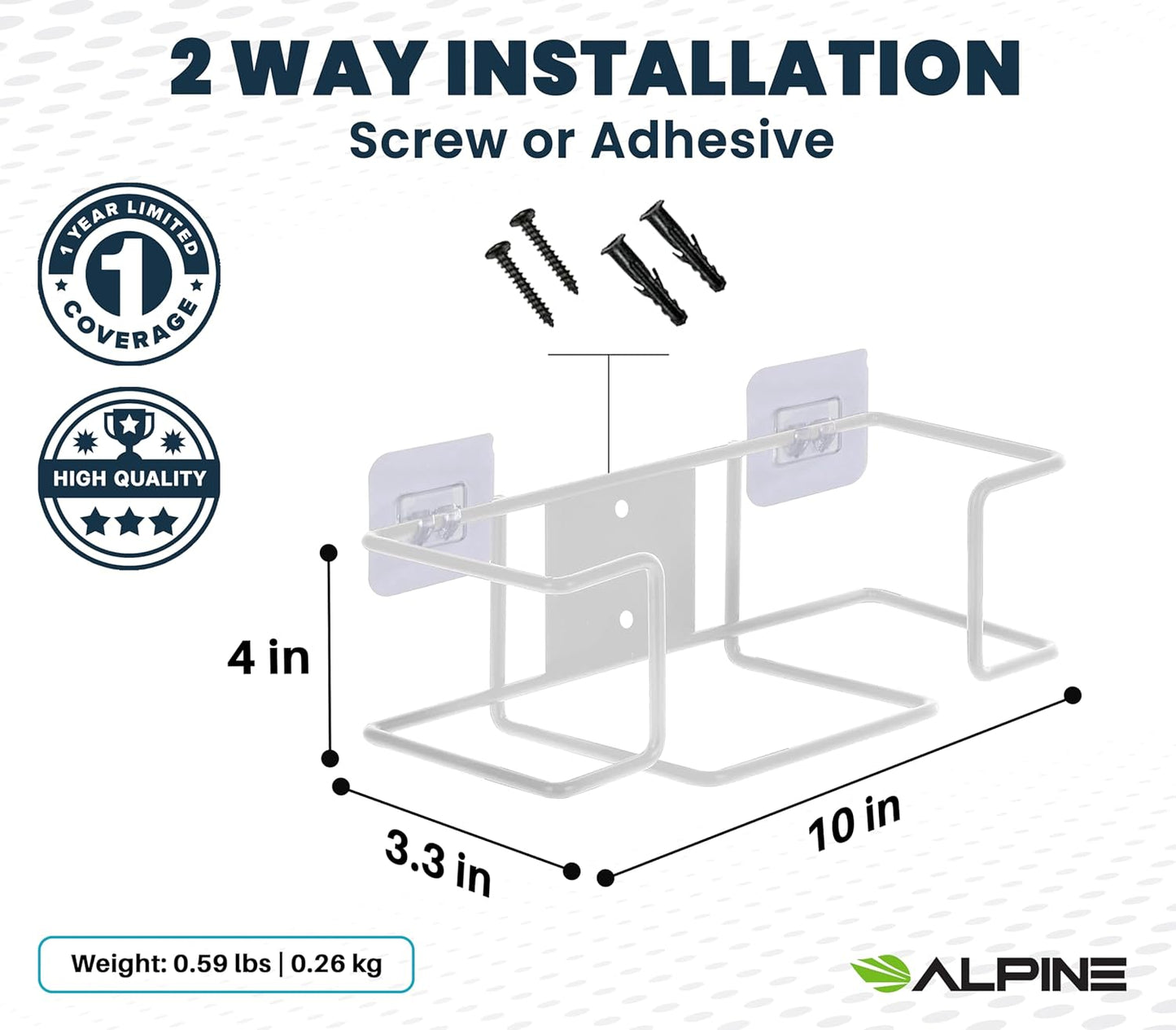 Alpine Industries Single Box Wire Wall Mount Glove Dispenser - Mounted Organizer Rack for Disposable Surgical Glovebox & Tissue Boxes - Hanging Lab & Kitchen Storage (White, 1 Box)