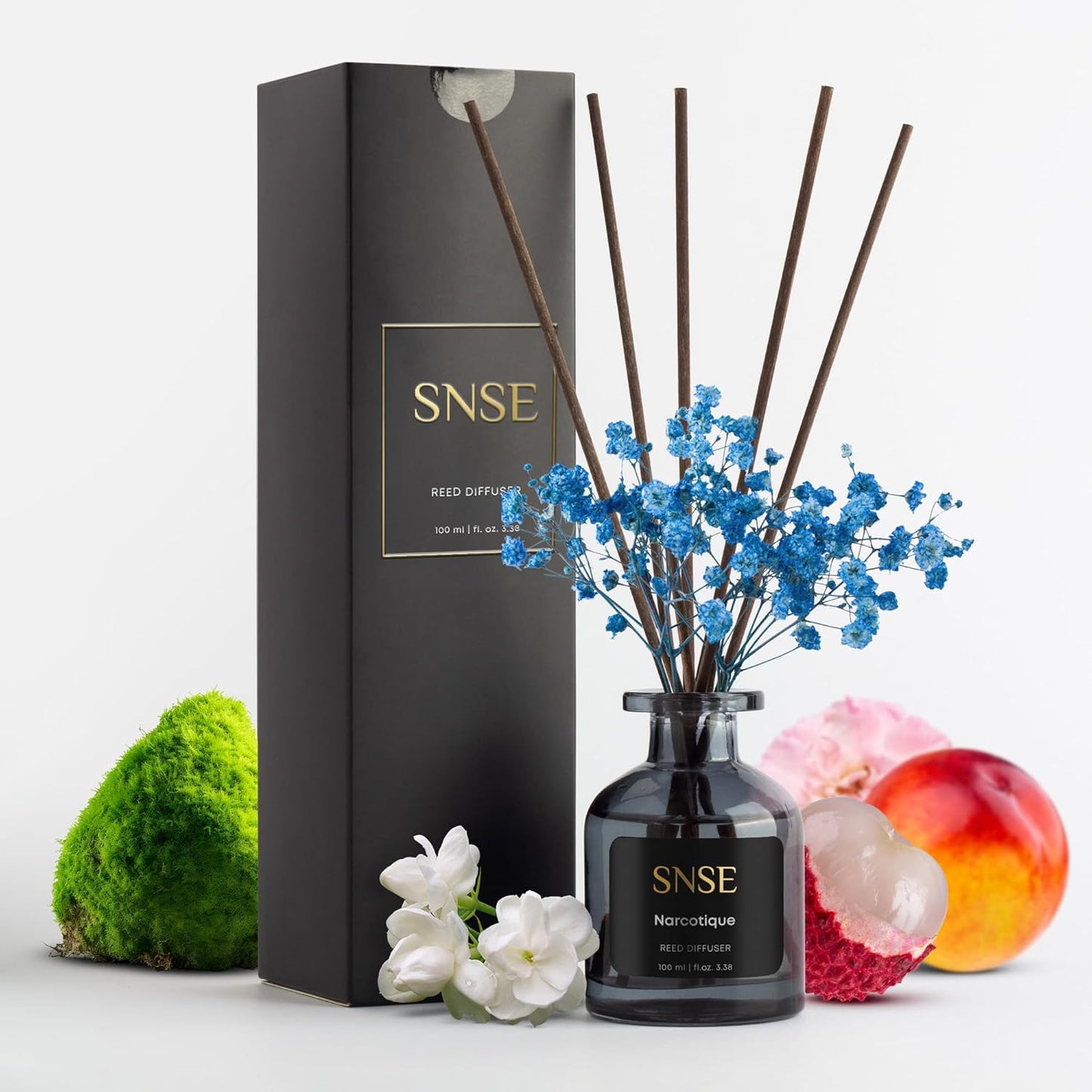 SNSE Tobaco & Vanilla with Flowers Perfumed Reed Diffuser Set | 3.38 oz Scent Fragrance Oil Diffuser for Bedroom, Bathroom, Home Décor and Gift, Decorative Air Fresheners with Sticks