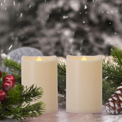 Flameless Flickering Candles with Remote and Timers, 1000 Hours Waterproof Outdoor Indoor Battery Operated LED Pillar Candles, Ivory Plastic, Set of 3(D 3" x H 4" 5" 6")