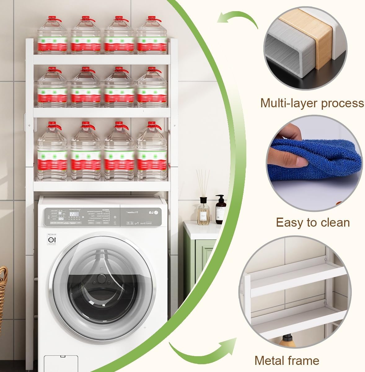 Toilet/Washing Machine Storage Rack,Over Washer And Dryer Shelves,Storage Rack Over Washing Machine Storage Unit,Laundry Room Storage And Organizer Standing Shelf,For Laundry Room Bathroom(White,59.8i