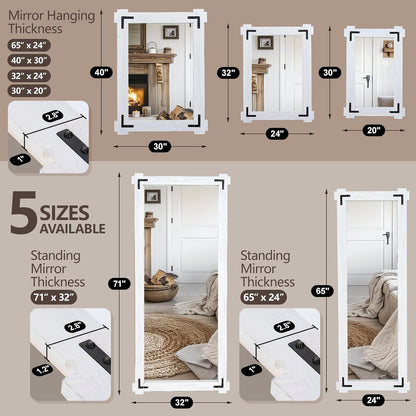 65x24 Inch Full Length Mirror, Pine Frame Full Body Standing Mirror with Metal Decorative, Black