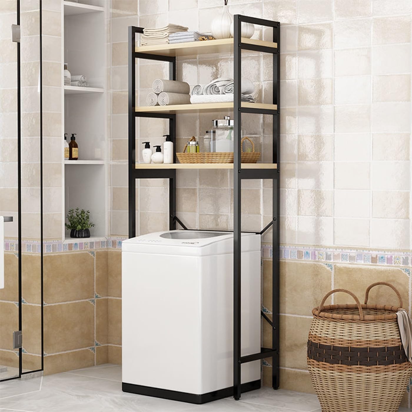 Gdrasuya10 Over the Washer and Dryer Storage Shelf for Laundry Room, 3 Tier White Washer Storage Utility Rack Shelf Laundry Storage Shelf Organizer Space Saving for Room