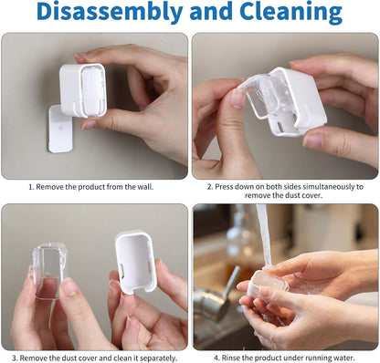 2 PCS Wall Mounted Toothbrush Holders Single Slot Toothbrush Holders with Cover for Shower Electric Toothbrushes Home Travel Storage (White)