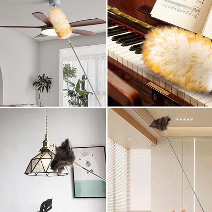 Extendable Lambswool Duster 29-110 Inch,Anti-Static Flexible Head, Stainless Steel Pole for Cleaning High Ceiling,Fan,Furniture,Roof Dusting
