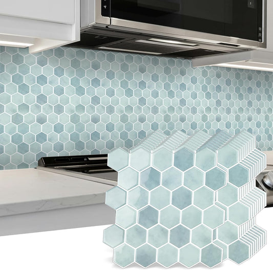 10-Sheet Hexagon Peel and Stick Backsplash for Kitchen, New Upgrade Premium Extra Thicker Design 3D Self Adhesive Wall Tiles, Large Stick on Tiles for Kitchen and Bathroom (12" x 12")