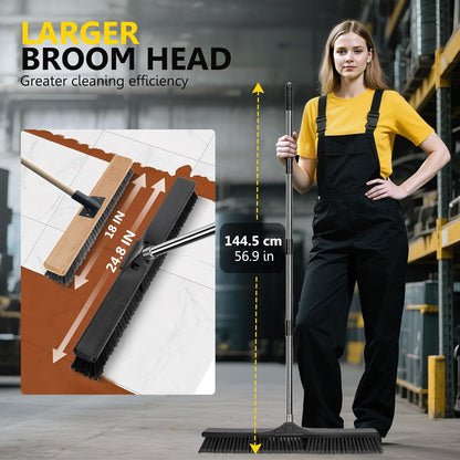 Push Broom Outdoor Heavy Duty,Masthome 24" Push Broom with Stiff Bristles,Heavy Duty Garden Broom,Outdoor Stiff Sweeping Broom for Garage Yard Patio Deck Concrete Wood Stone Floors Scrub and Cleaning