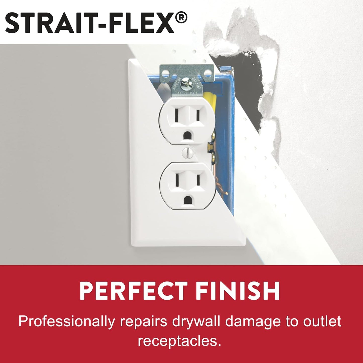 Strait-Flex Drywall Patch – Outlet-Patch for Electrical Box Repairs –Pre-Cut Drywall Repair Solution for Mis-Cuts and Damage Around Receptacles – Fast, Strong, Sandable – Fits Standard Boxes – 10 Pack