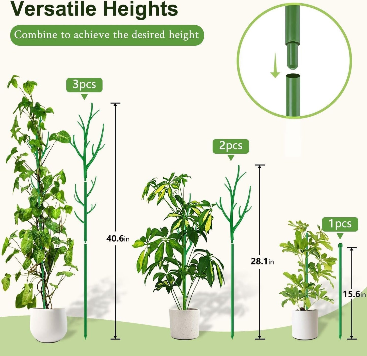 SupKing Adjustable Monstera Plant Support Garden Stakes 8 Pcs Stackable Branch Plant Stakes for Indoor Plants, Vine, Photos, Climbing and Potted Plants Come with 30 Pcs Plant Twist Tie