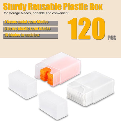 REXBETI Razor Blade Scraper Tool, 2 Pack Razor Scraper Set with Extra 80Pcs Razor Blades -30Pcs Metal and 50Pcs Plastic Blades, Cleaning Scraper Tool, Cooktop, Paint, Glass Scraper