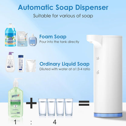 Automatic Hand Soap Dispenser Touchless: Foaming Soap Dispenser Stainless Steel - Free Touch Electric Soap Dispenser Rechargeable with Sensor for Bathroom, Commercial (Black)