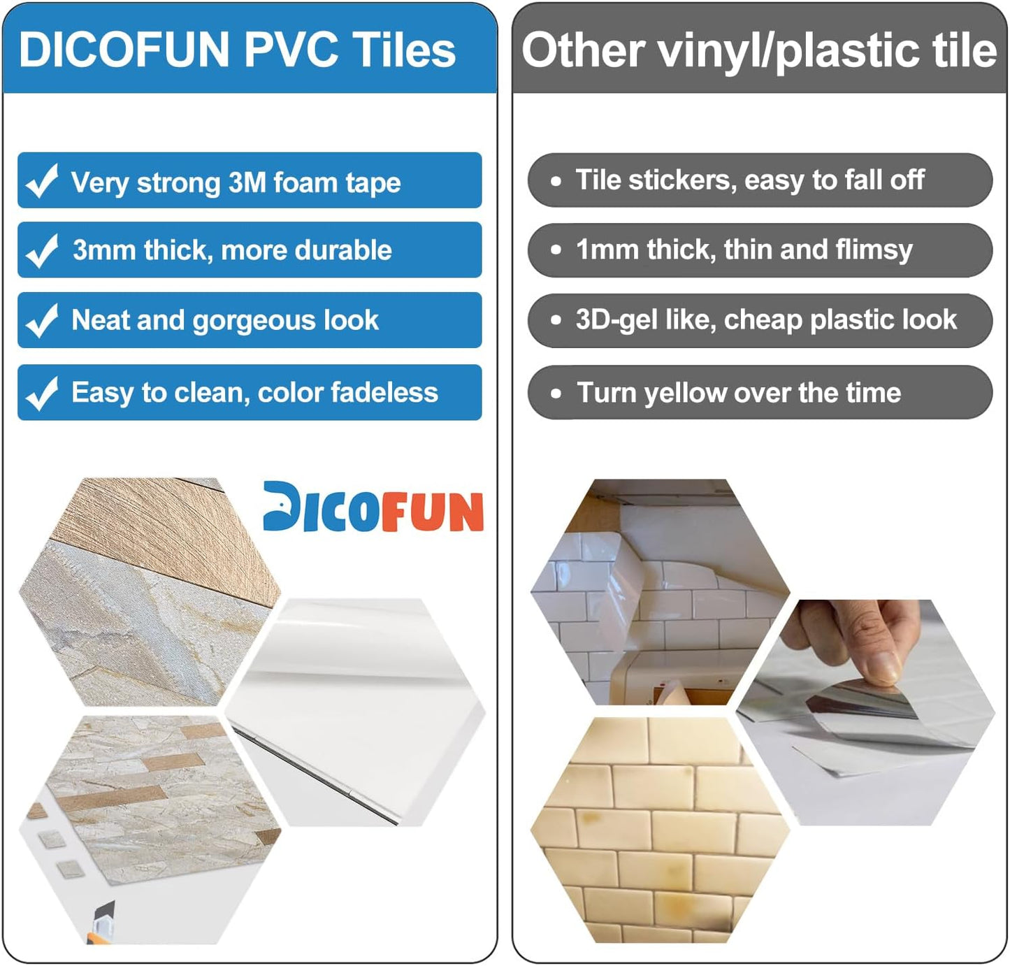 DICOFUN 10-Sheet Peel and Stick Backsplash Wall Tile, PVC Kitchen Backsplash Peel and Stick in Sandstone, 9.4 sq.ft