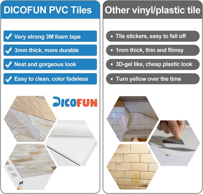 DICOFUN 10-Sheet Peel and Stick Backsplash Wall Tile, PVC Kitchen Backsplash Peel and Stick in Sandstone, 9.4 sq.ft