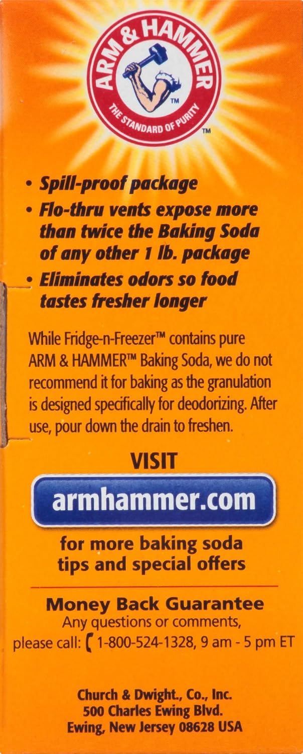 ARM & HAMMER Fridge-n-Freezer Baking Soda Odor Absorber, Helps Keep Food Tasting Fresh, Long-Lasting, Natural & Unscented Deodorizer for Kitchen & Home, 14 Oz, 12 Pack