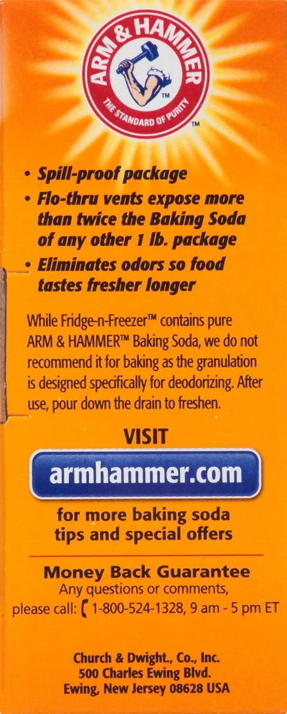 ARM & HAMMER Fridge-n-Freezer Baking Soda Odor Absorber, Helps Keep Food Tasting Fresh, Long-Lasting, Natural & Unscented Deodorizer for Kitchen & Home, 14 Oz, 12 Pack