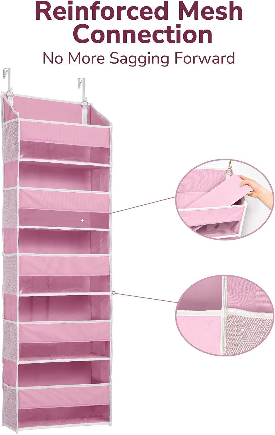 ULG Over the Door Organizer, 5-Tier Extra Large Hanging Storage with 10 Mesh Pockets, 100 lbs Capacity, Heavy Duty Door Organizer for Closet, Bedroom, Nursery Storage, Beige