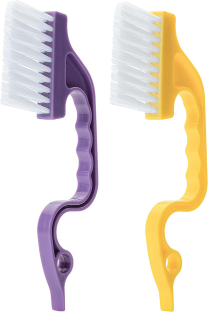 Slick- Window Track Cleaning Brush, 2 Pack, Blue Ergonomic Handle | Built-in Scraper, Multipurpose Window Track Cleaning Tool for Sliding Doors, Windows, Corners, Dust, Dirt & Narrow Gaps