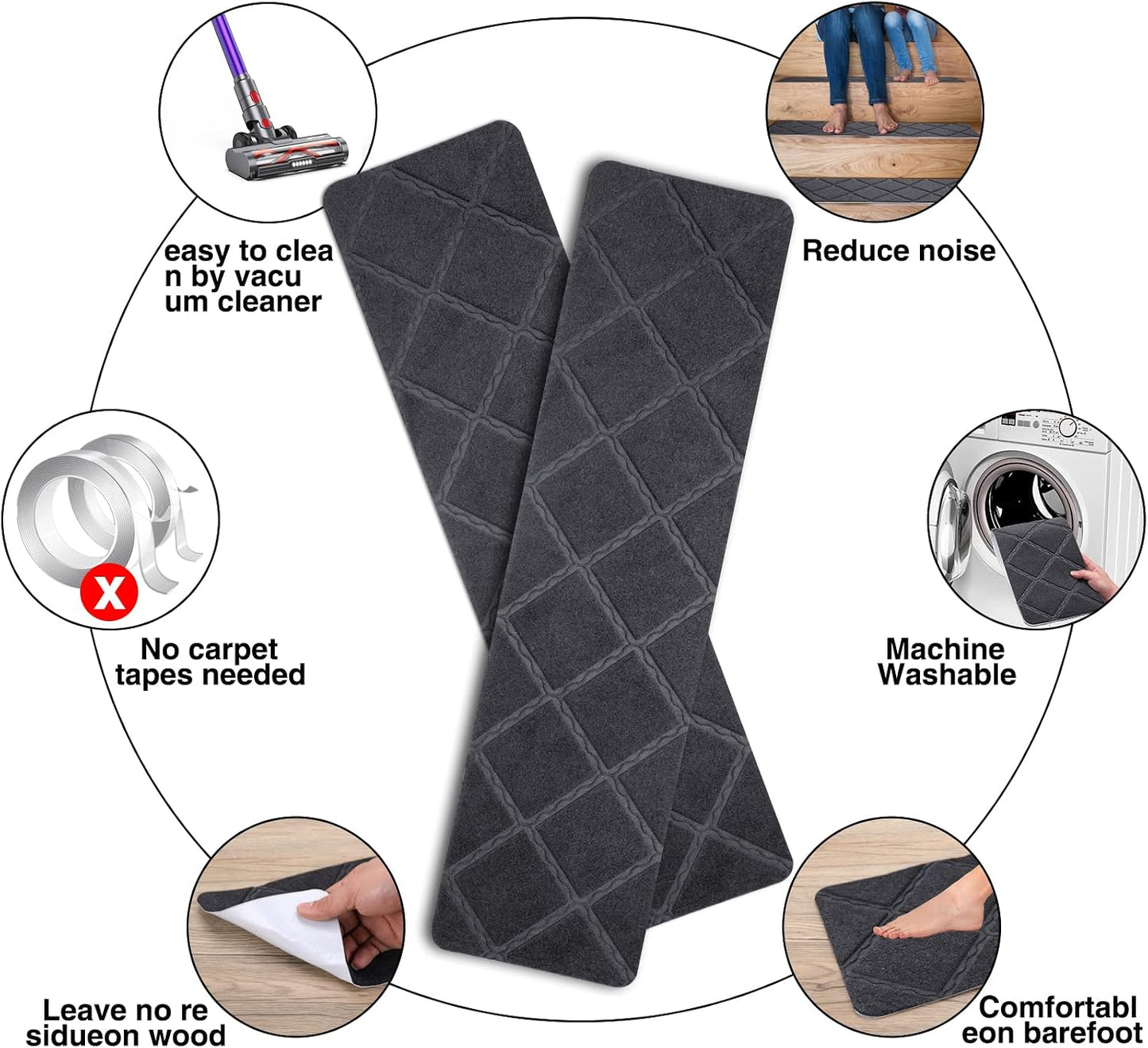 Stair Treads for Wooden Steps 15pcs - 8x30in Carpet Stairs Runner Indoor Non-Slip Stair Mats for Kids Elders and Pets