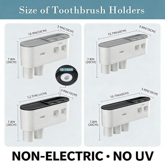 Toothbrush Holders for Bathrooms Wall Mounted, 6 Slot Toothbrush Holder with 2 Automatic Toothpaste Dispensers, 2 Magnetic Cups, Large Capacity Bathroom Organizer, Wall Storage with Drawer