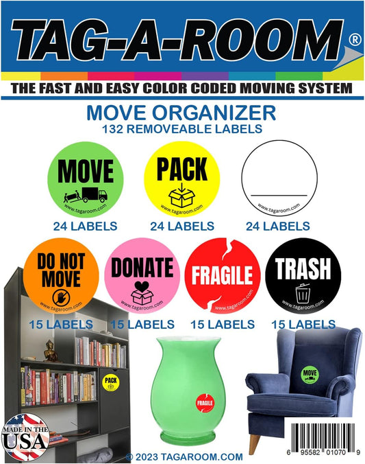Tag-A-Room Moving Label Stickers Move Organizer, 132 Count