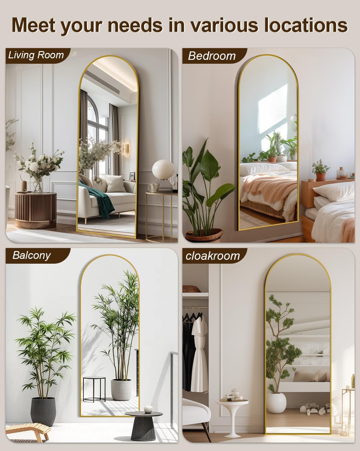 59"x16" Floor Mirror Full Length, Arched Full Length Mirror with Stand, Full Body Mirrors for Bedroom Living Room or Cloakroom Gold