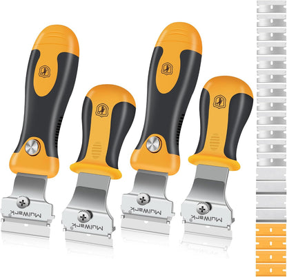 MulWark Razor Blade Scraper | 2 Handles Razor Scraper Set With Extra 12pcs Blades Heavy Duty Paint & Glass Scraper Tool With Extendable Handle for Windows, Oven Cleaning & Surface Prep