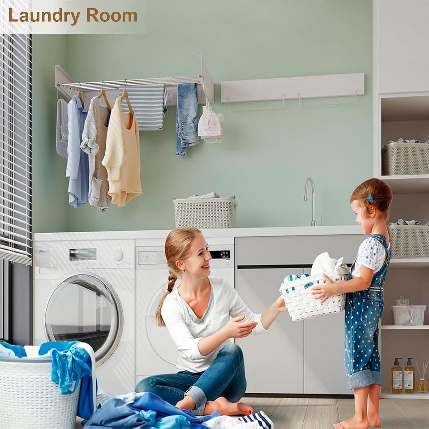 Wall Mounted Drying Rack, Laundry Drying Rack Collapsible with Aluminum Rods Foldable Indoor Retractable Clothes Hanging Rack for Bathroom Laundry, Space Saving 31.5"