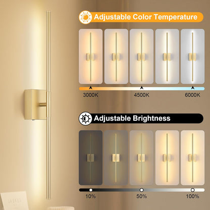 Battery Operated Wall Sconce Set of Two with Remote Control, 3000K-6000K Dimmable Black Wall Lights, Timable LED Wireless Wall Sconces, 350° Ratate for Bathroom, Living Room, Hallway 29.1 Inch
