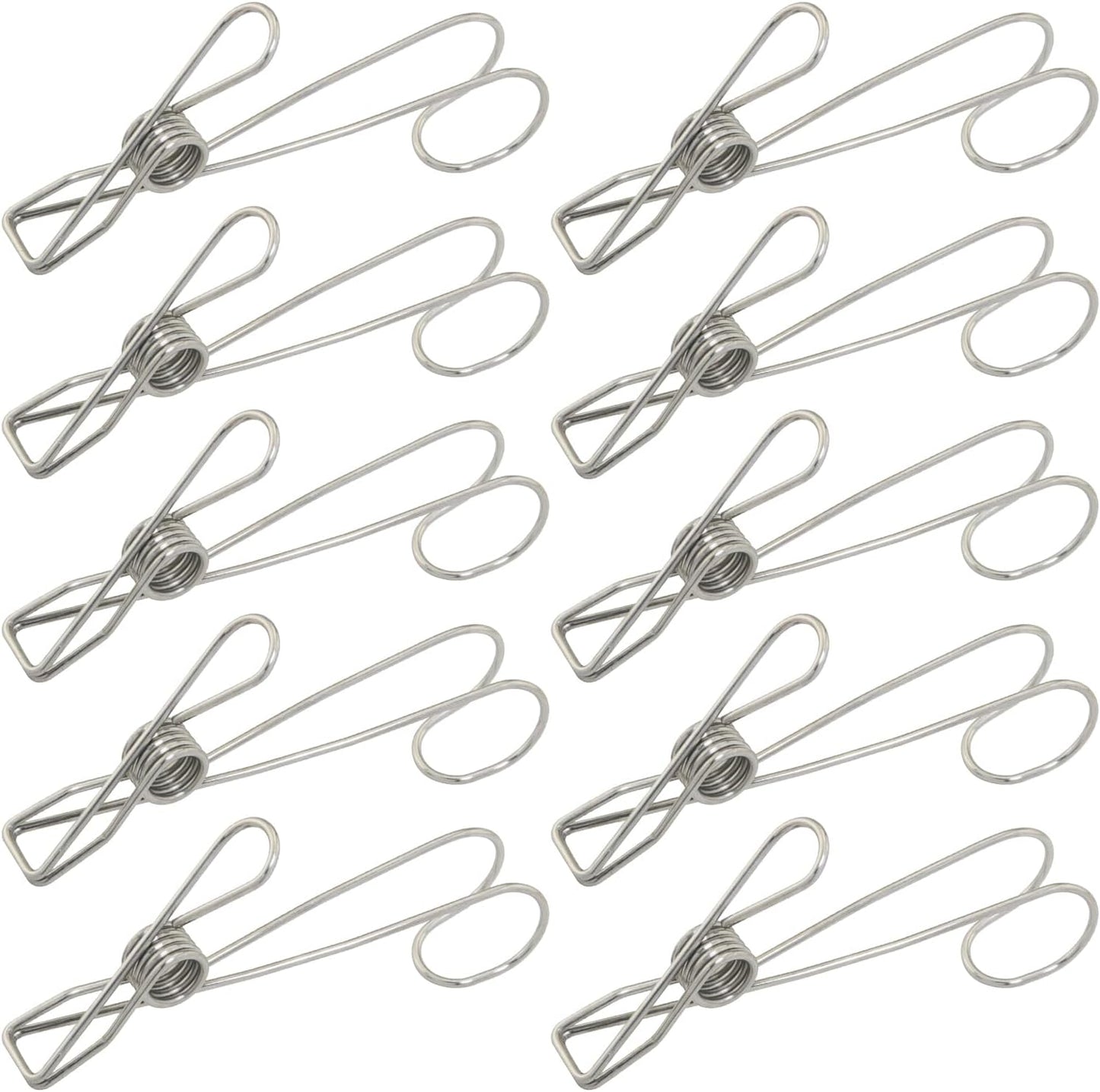 10PSC Kitchen Stainless Steel Clips with Hooks Large Size 4.33 x 0.63 inches Hanging Bathroom Clips for Drying Clothes and Hanging Towels