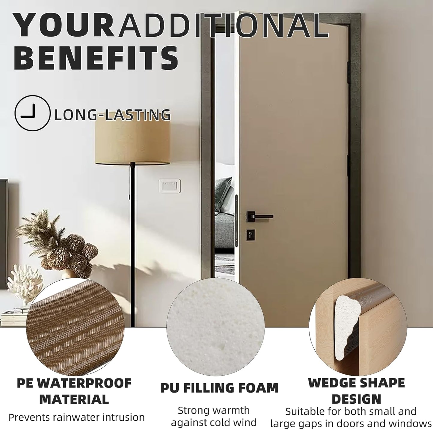 118 Inch Wedge-Shape Weather Stripping Door Seal,Windows and Doors Insulation,Self Adhesive Insulation Foam Anti-Collision Strip,Weatherstrip Tape for Door Soundproofing,Noise Drafts Blocker,White