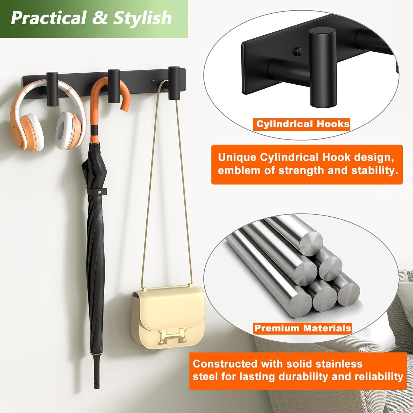 Wall Mounted Coat Rack-3 Hooks, Heavy Duty Stainless Steel Wall Hooks for Towel Coat Bag, Hat Rack Coat Hanger Coat Hooks Towel Racks for Bathroom Entryway Kitchen Office (Silver, 1 Pack)