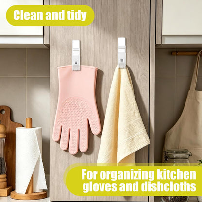 NQEUEPN 4Pcs Self-Adhesive Glove Clips for Kitchen Towel Holder | Plastic Dish Washing Gloves Clips with Strong Adhesive for Rubber Cleaning Gloves, Towels, Dishcloths, Kitchen Organizer