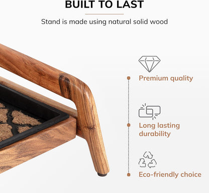 Anji Mountain Heavy Duty Waterproof Wooden Shoe Storage Mat Organizer/Boot Storage Tray Multi Use for Entryway with Coir, Tan Rectangle Embossed Insert, 1 Tier, Fits 2 Pair (26.5" Wide)