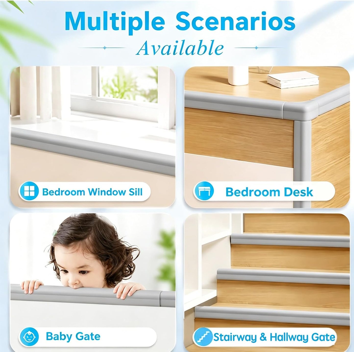 ZOMPAGO Baby Edge Protector Roll (6.56FT) & 8 Corner Guards - White Foam Furniture Corner Protectors - Baby Proof Corners and Edges for Table, Wall, Bed Frame - Baby Proofing Safety Bumpers