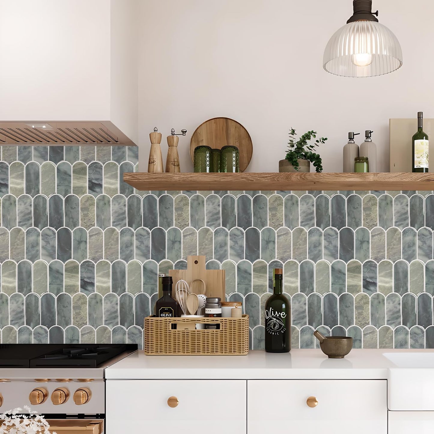 Vamos Tile Upgraded Thicker Design Peel and Stick Backsplash Tile, Self Adhesive Vinyl Wall Tiles, Stick on Backsplash for Kitchen, Bathroom, RV,Pantry,10-Sheet Grayish Blue Marble with White Grout