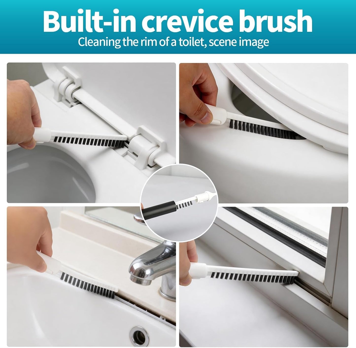 Toilet Brush and Holder Set, Curved Angled Toilet Bowl Cleaner Brush with Under Rim Cleaning, Wall-Mounted Toilet Scrubber & Bathroom Deep Cleaning Supplies Kit（Crevice Brush Included） Black(2-Pack)