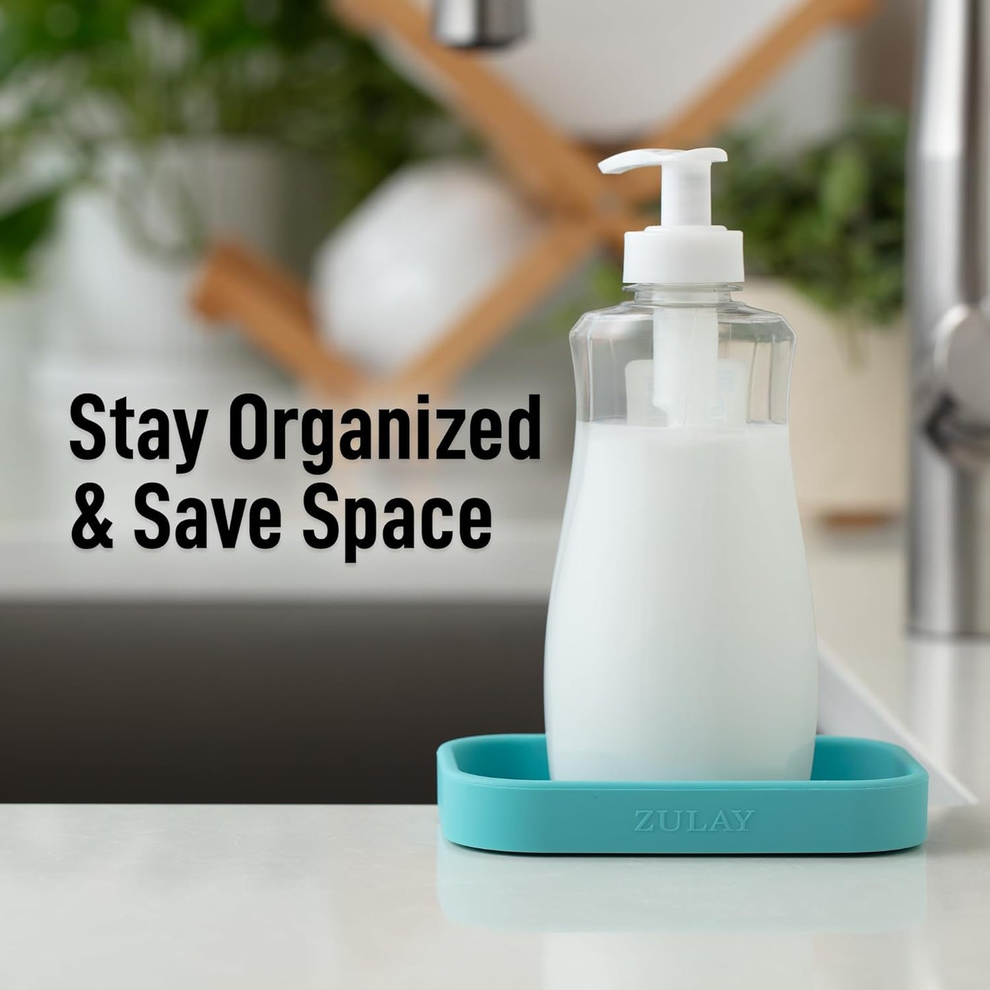 Zulay Kitchen (9x3.5in) Sponge Holder for Kitchen Sink - Flexible Heavy-Duty Multipurpose Sink Caddy - Counter Organizer for Kitchen, Bathroom, Makeup, Trinkets & More! (Grey)
