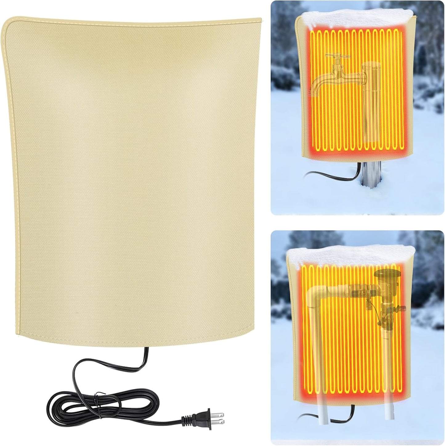 Heated Outdoor Faucet Cover for Winter Freeze Protection, Auto On/Off Thermostat Control Water Pipe Heater, 20"x17" Waterproof Heated Spigot Cover for Hose Bib and Backflow Preventer