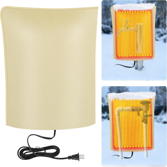 Heated Outdoor Faucet Cover for Winter Freeze Protection, Auto On/Off Thermostat Control Water Pipe Heater, 20"x17" Waterproof Heated Spigot Cover for Hose Bib and Backflow Preventer