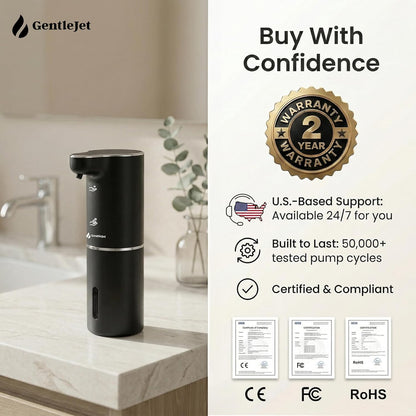 GentleJet JetFoam Automatic Foam Soap Dispenser – Touchless Sensor, USB-C Rechargeable, Adjustable Output, IPX5 Waterproof, 300 ml, Bathroom & Kitchen Countertop